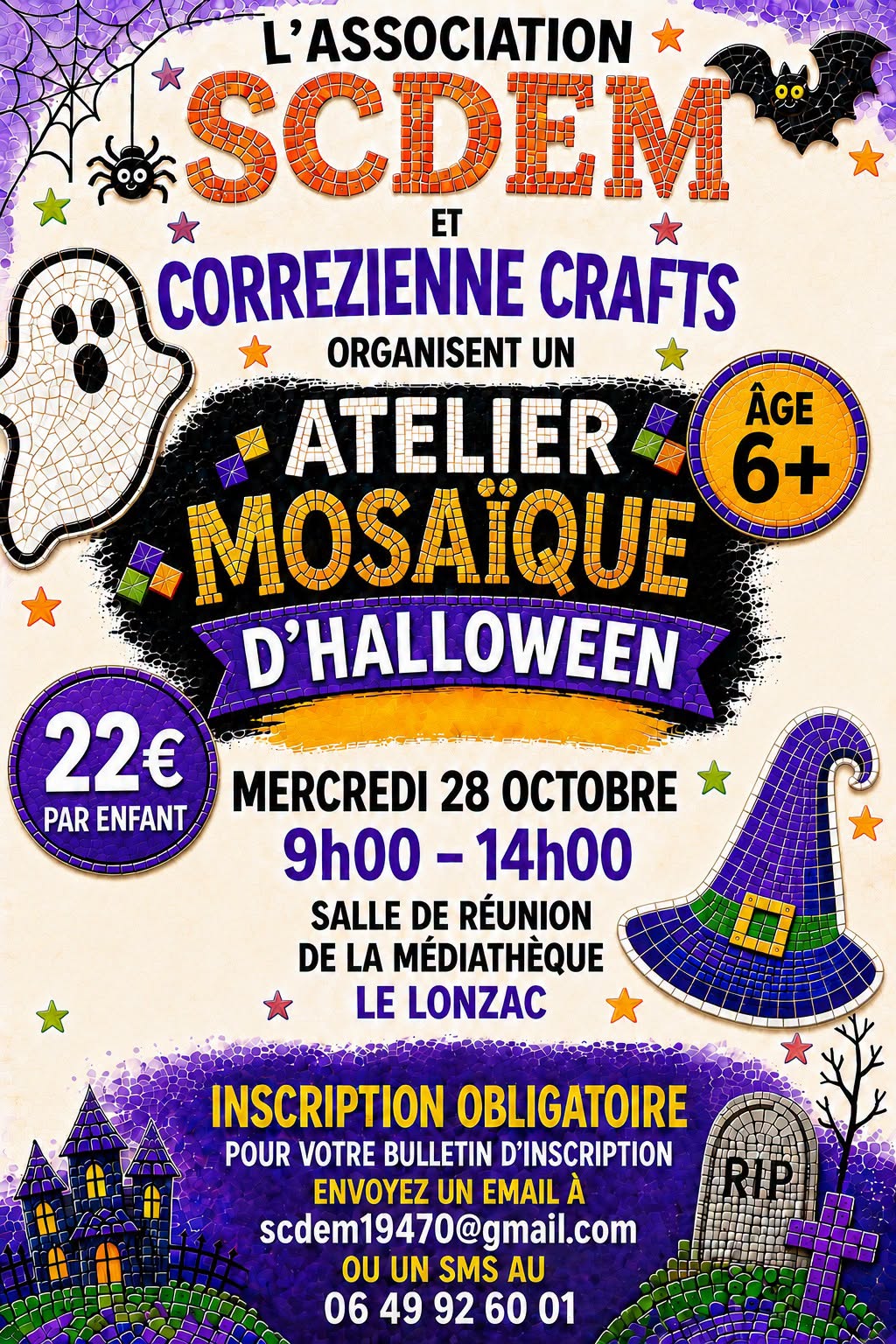 Médiathèque : Atelier masaïque d'Holloween