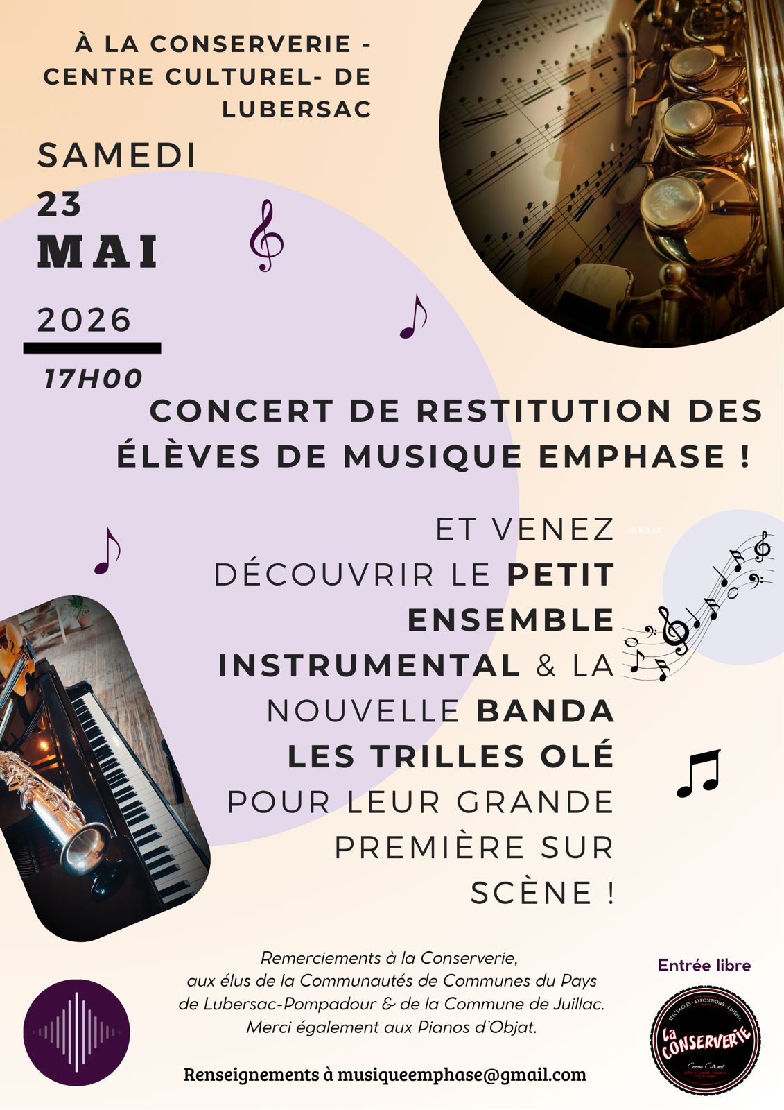 La Conserverie : Concert de restitution des élèves de musique Emphase — visuel événement