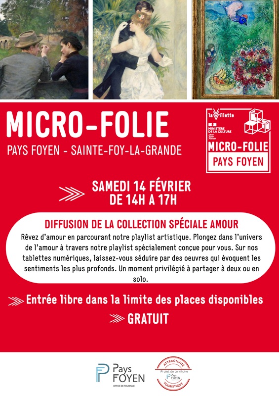 Diffusion d'une collection spéciale Amour toujours au Musée numérique de la Micro-Folie du Pays Foyen, Sainte-Foy-la-Grande