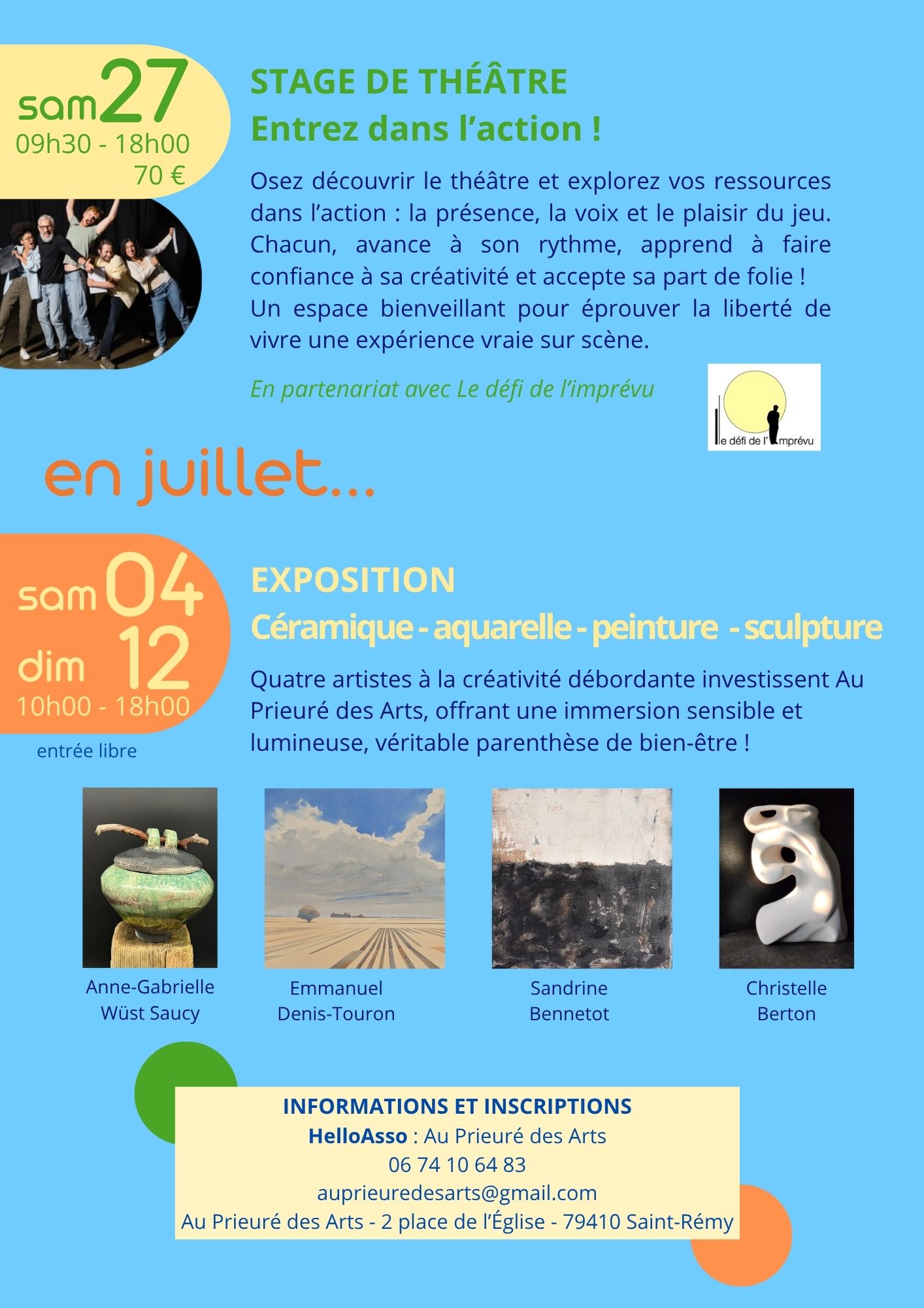 Stage au Prieuré des Arts au mois de juin et juillet à Saint-Rémy — visuel événement