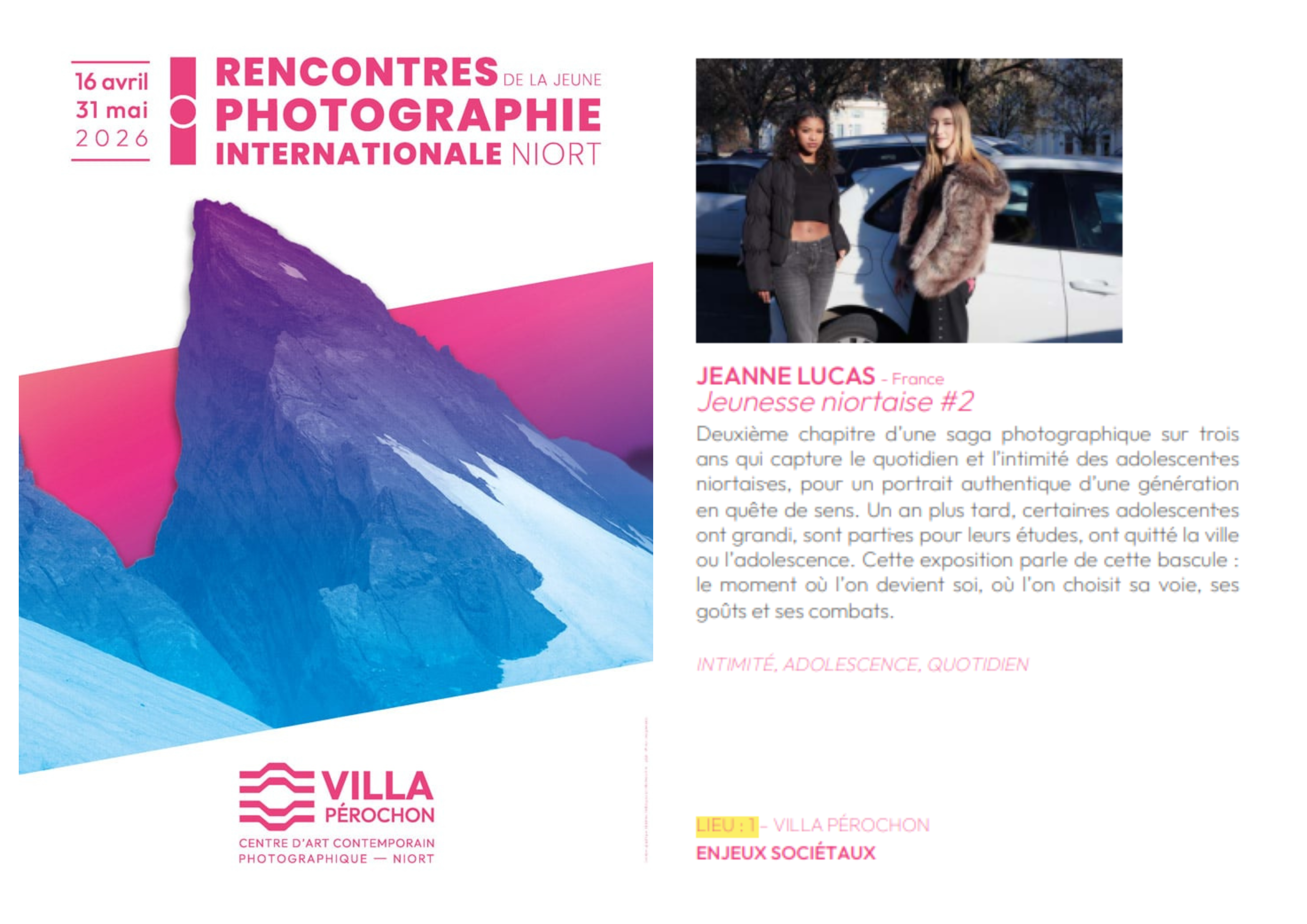 Rencontres de la jeune photographie internationale "Jeunesse niortaise" à Niort — visuel événement