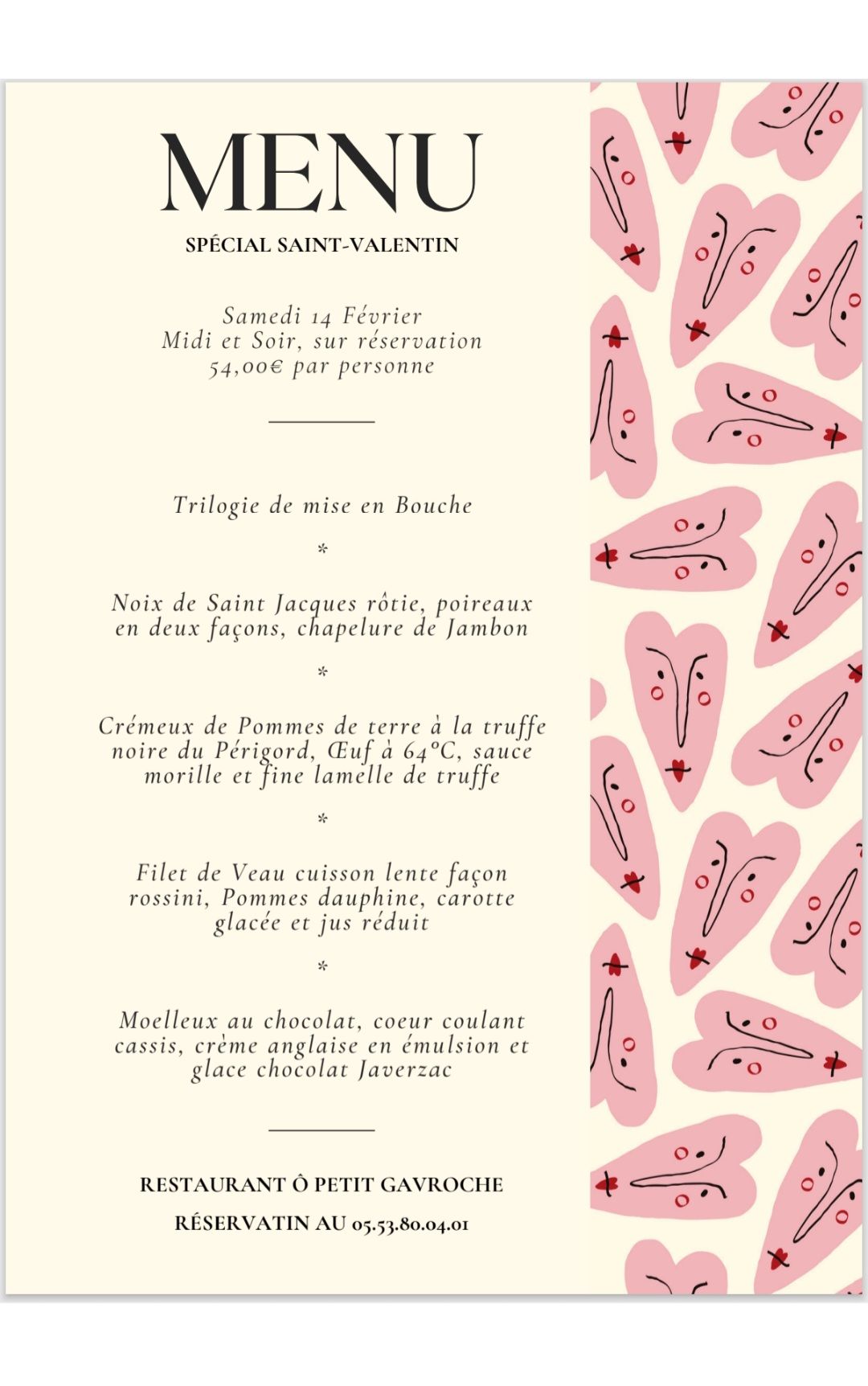 Repas de la Saint Valentin Restaurant O Petit Gavroche