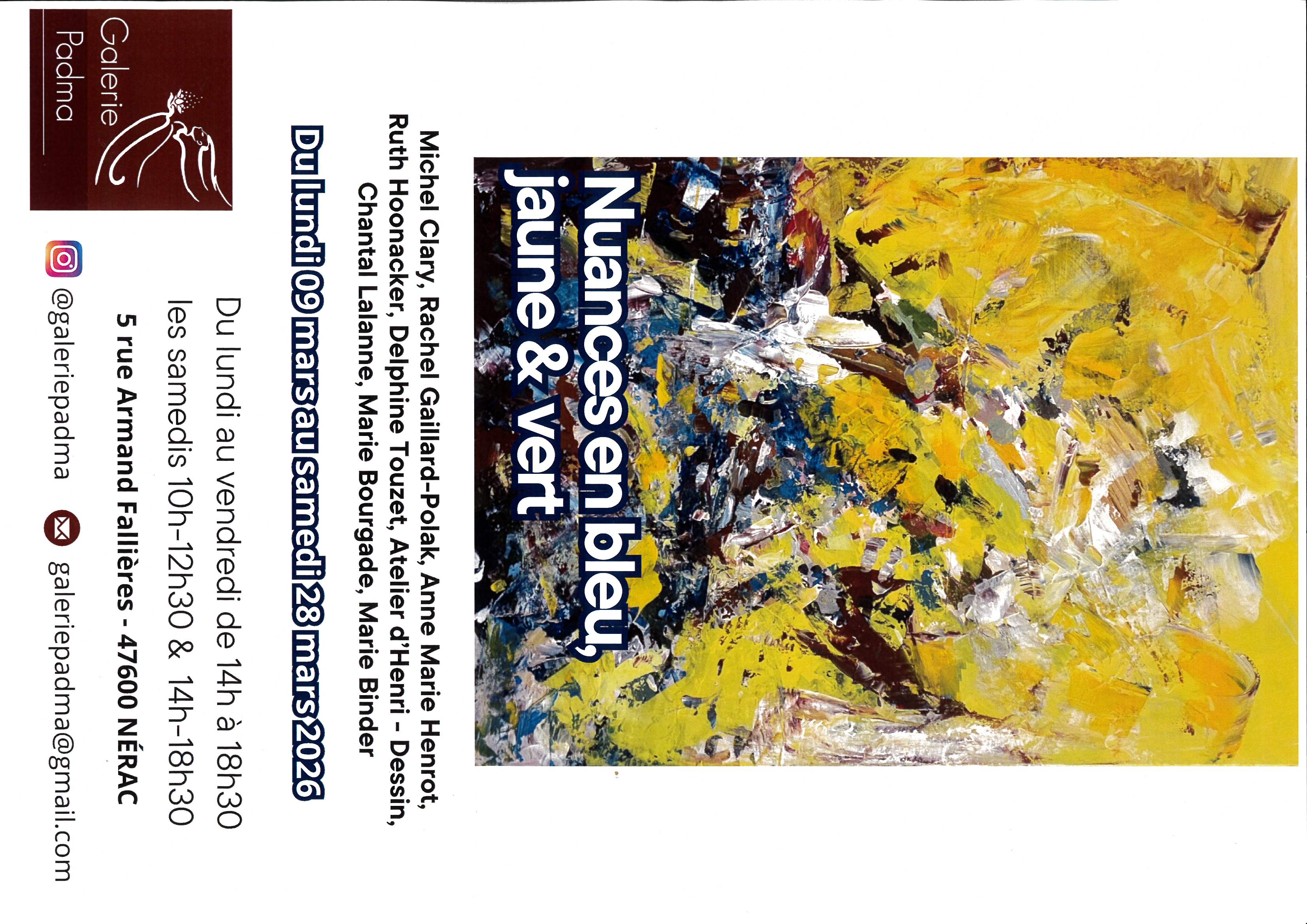 Galerie Padma - Exposition "Nuances en bleu, jaune & vert"