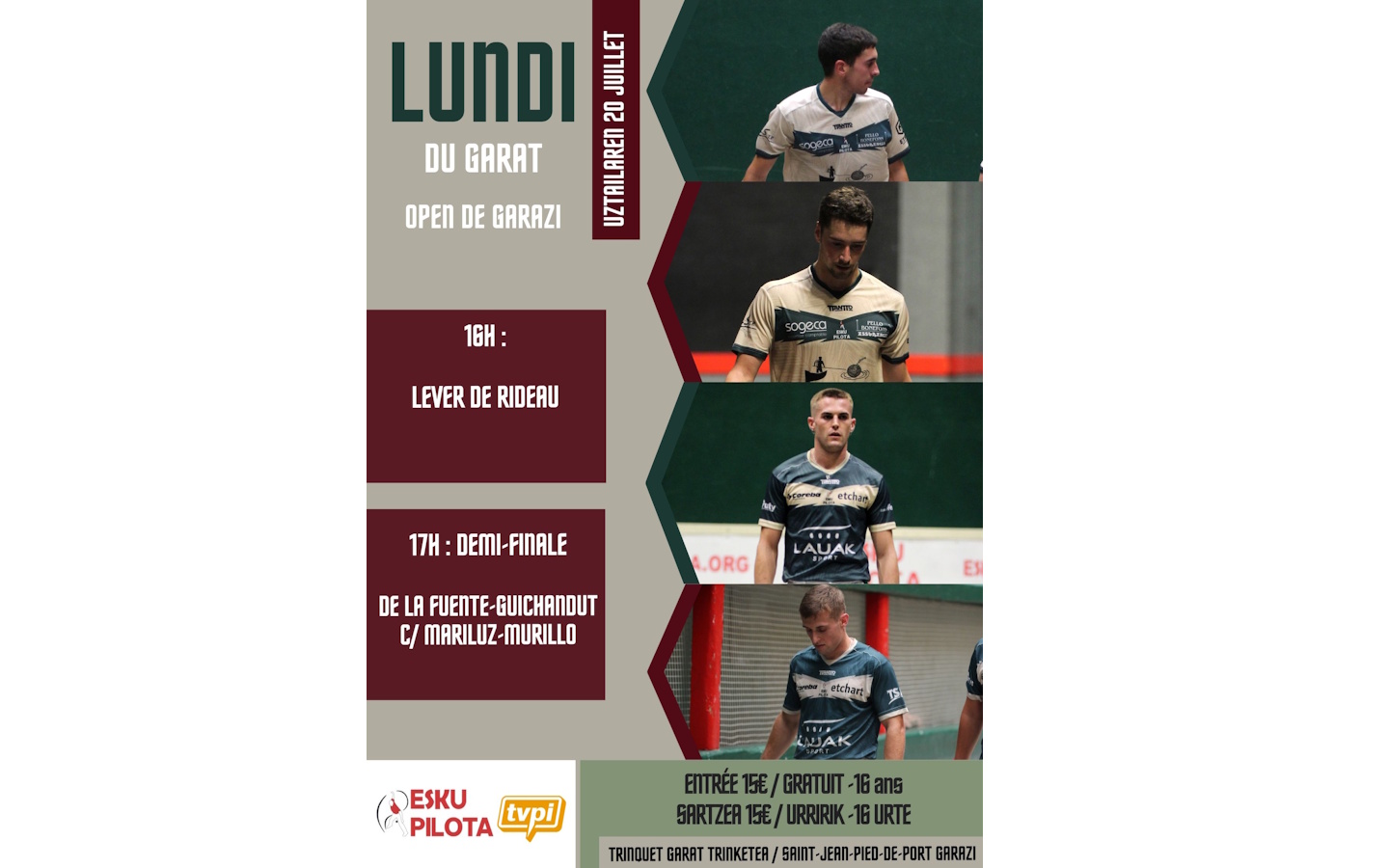 Poster for event Pelote basque à main nue - demi-finale Open de Garazi