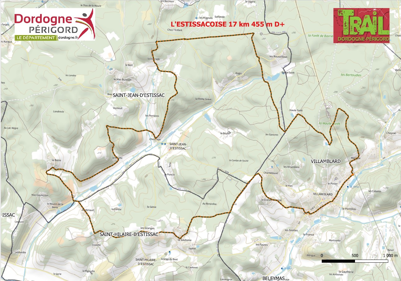 Trail de Villamblard- Parcours La virada de l'Estissacoise 17 km, Villamblard