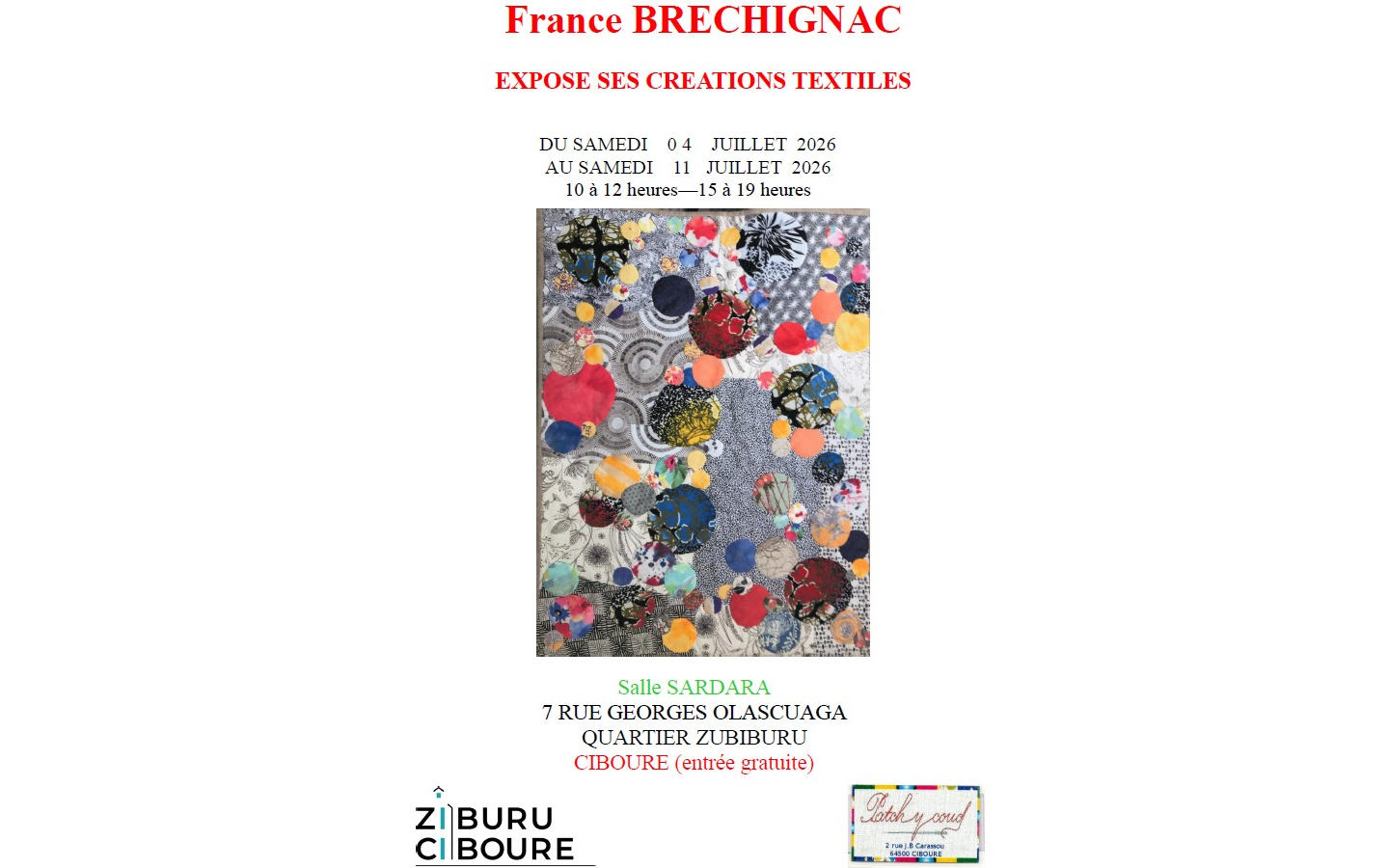 Exposition : France BRECHIGNAC expose ses créations textiles — visuel événement