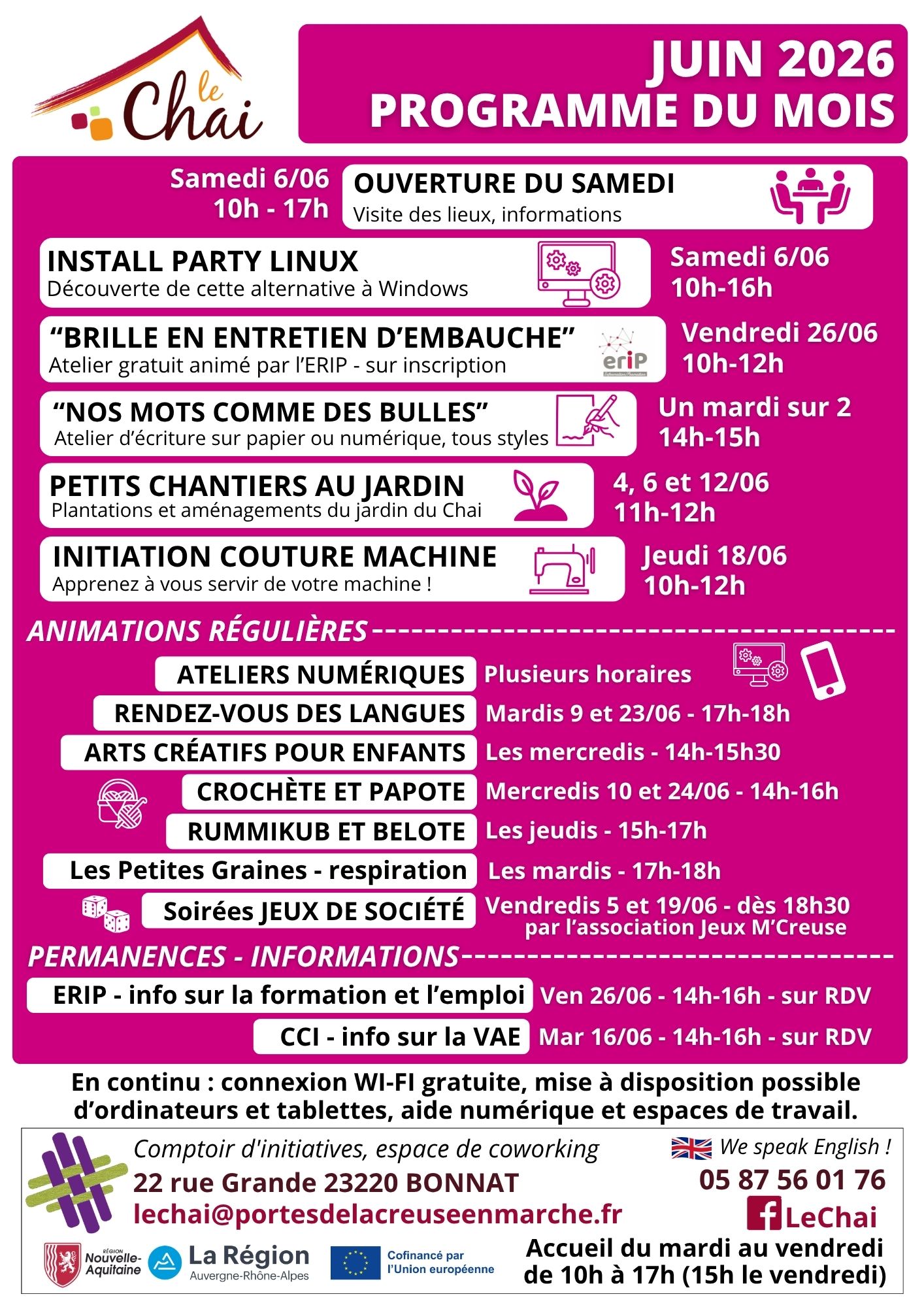 Programme du Mois de Juin au Chai