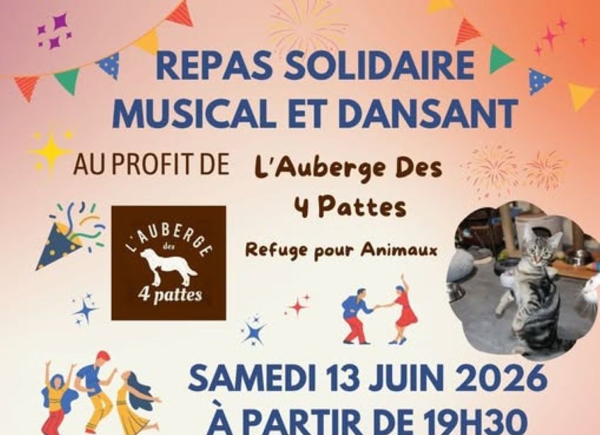 Repas solidaire musical et dansant au profit de l'Auberge des 4 Pattes — visuel événement