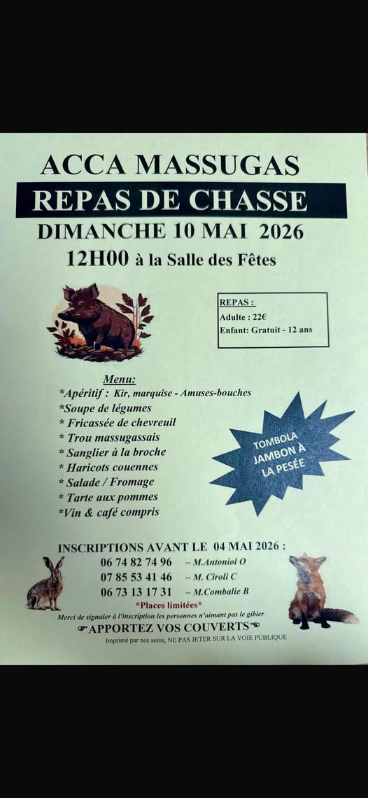Repas de chasse par l'ACCA de Massugas, Massugas