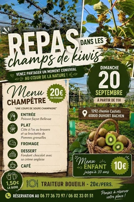Repas dans les champs de Kiwis à Duhort Bachen