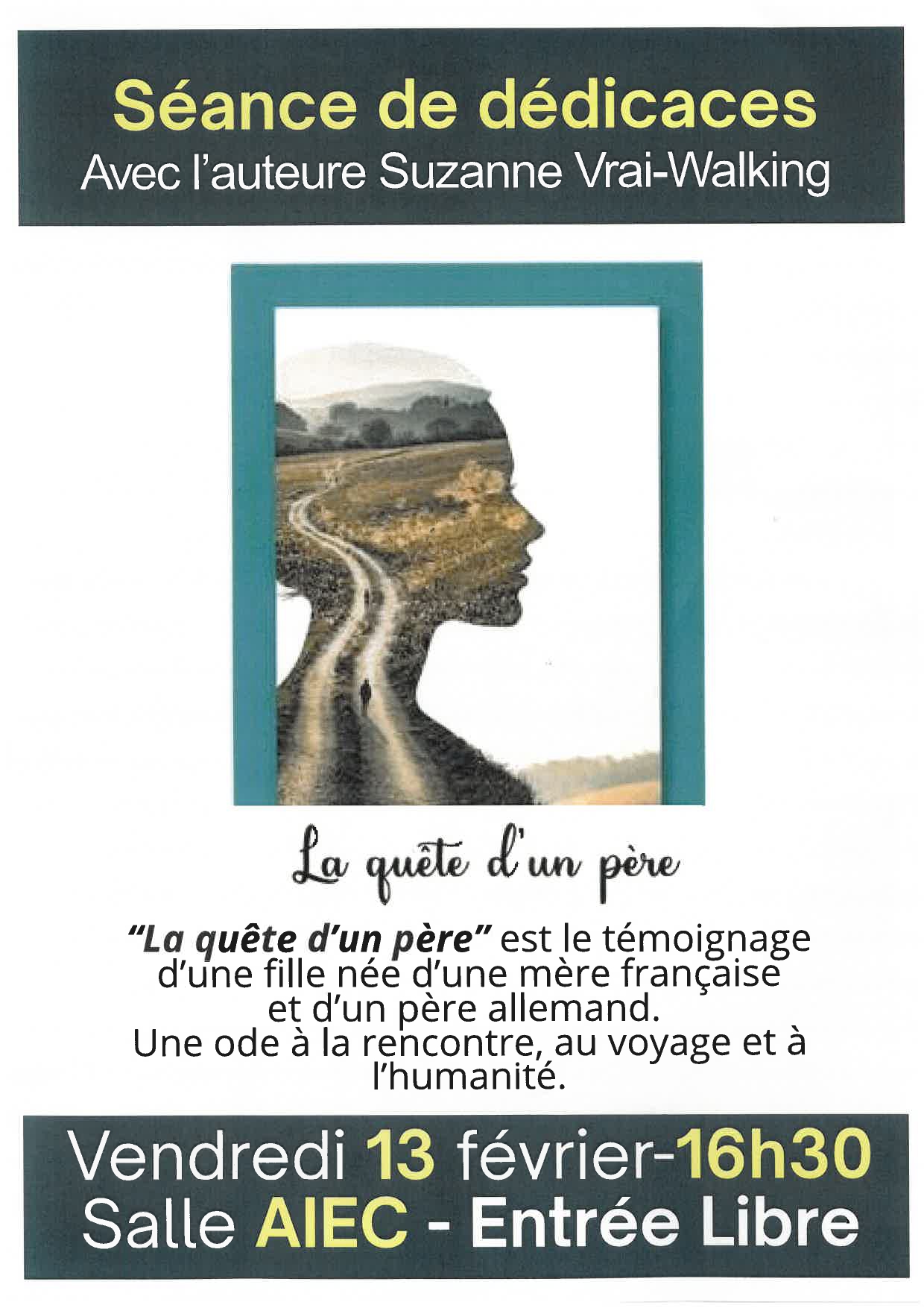 Séance de dédicaces "La quête d'un père" de Suzanne Vrai-Walking