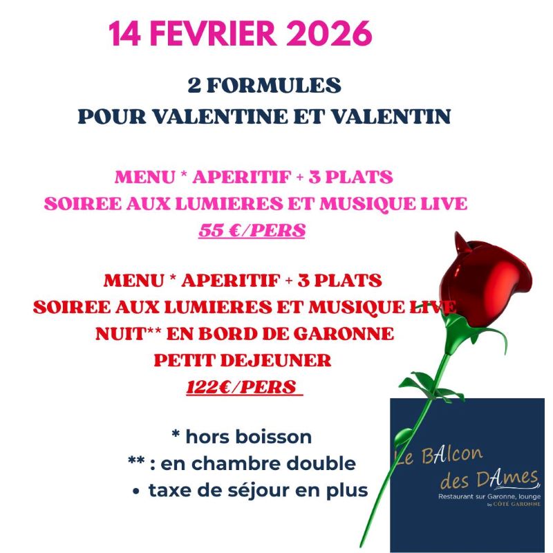 Soirée de la Saint-Valentin a Côté Garonne : Le Balcon des Dames