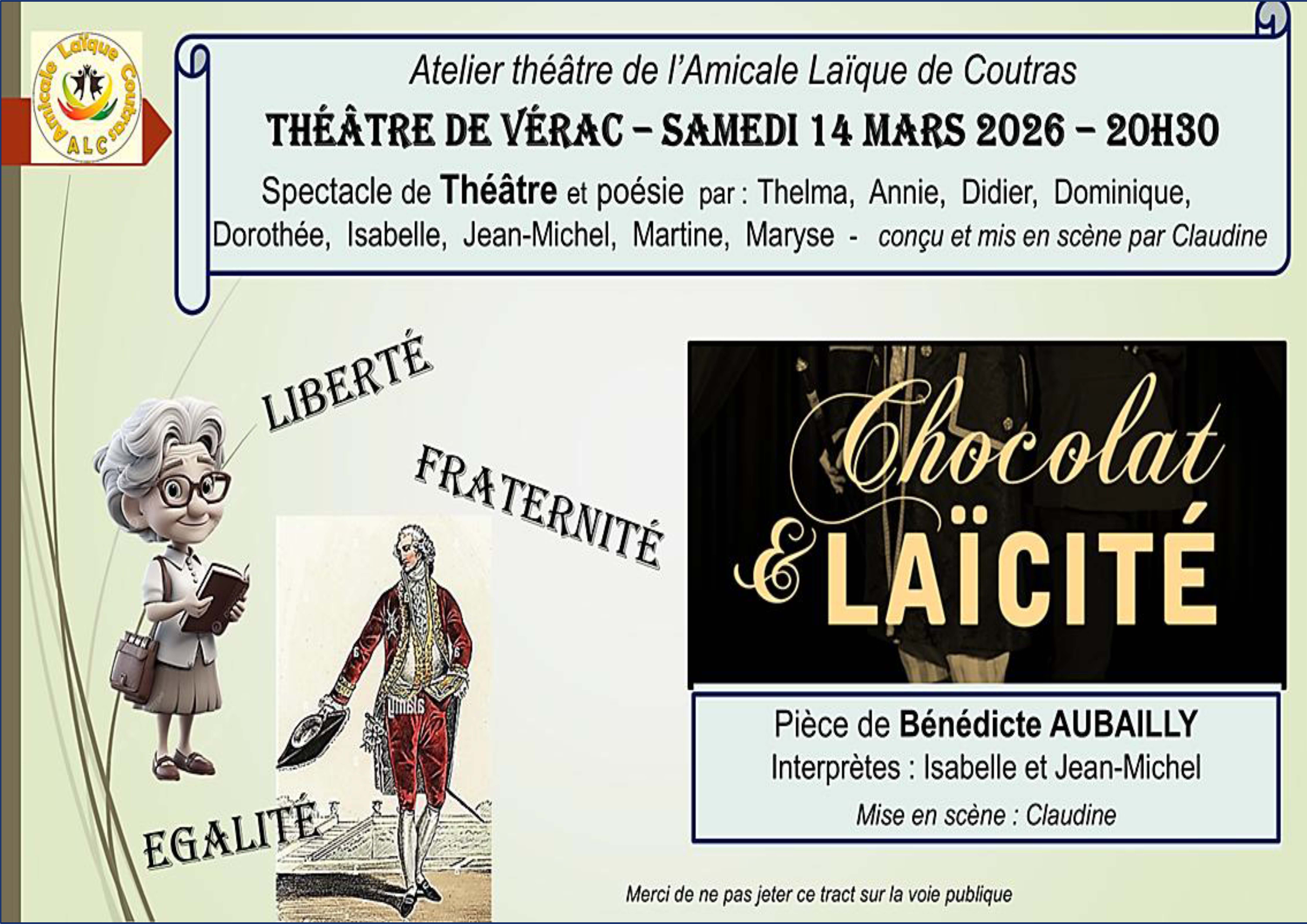 THEATRE - CHOCOLAT ET LAÏCITE de Bénédicte Aubailly