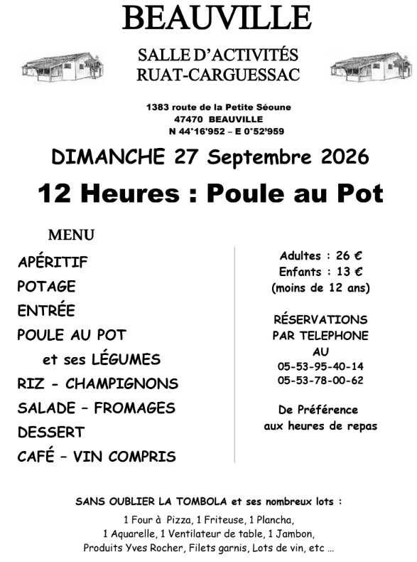 Repas Poule au pot à Beauville
