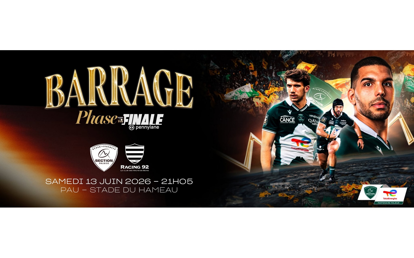 Rugby TOP14 - Barrage phase finale: Section Vs Racing 92