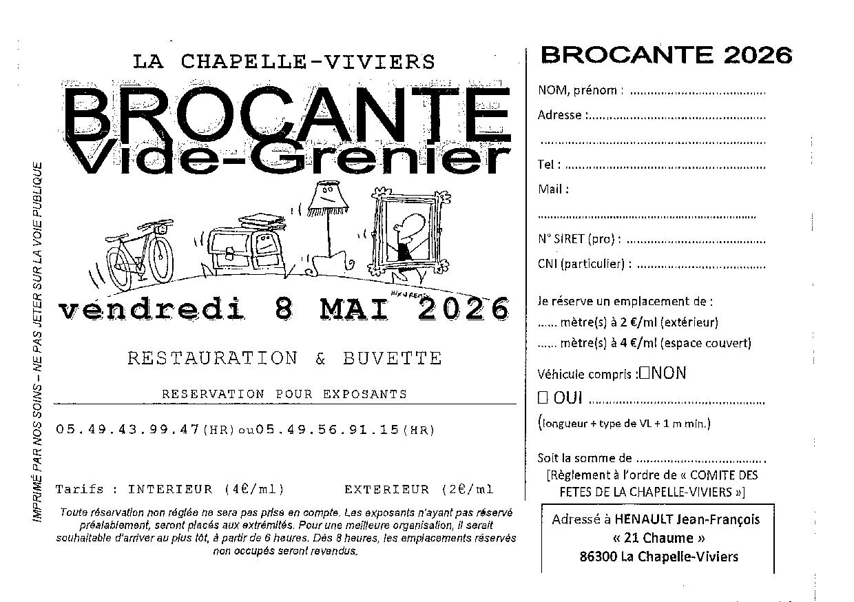 Brocante vide grenier du comité des fêtes avec restauration sur place, Chapelle-Viviers