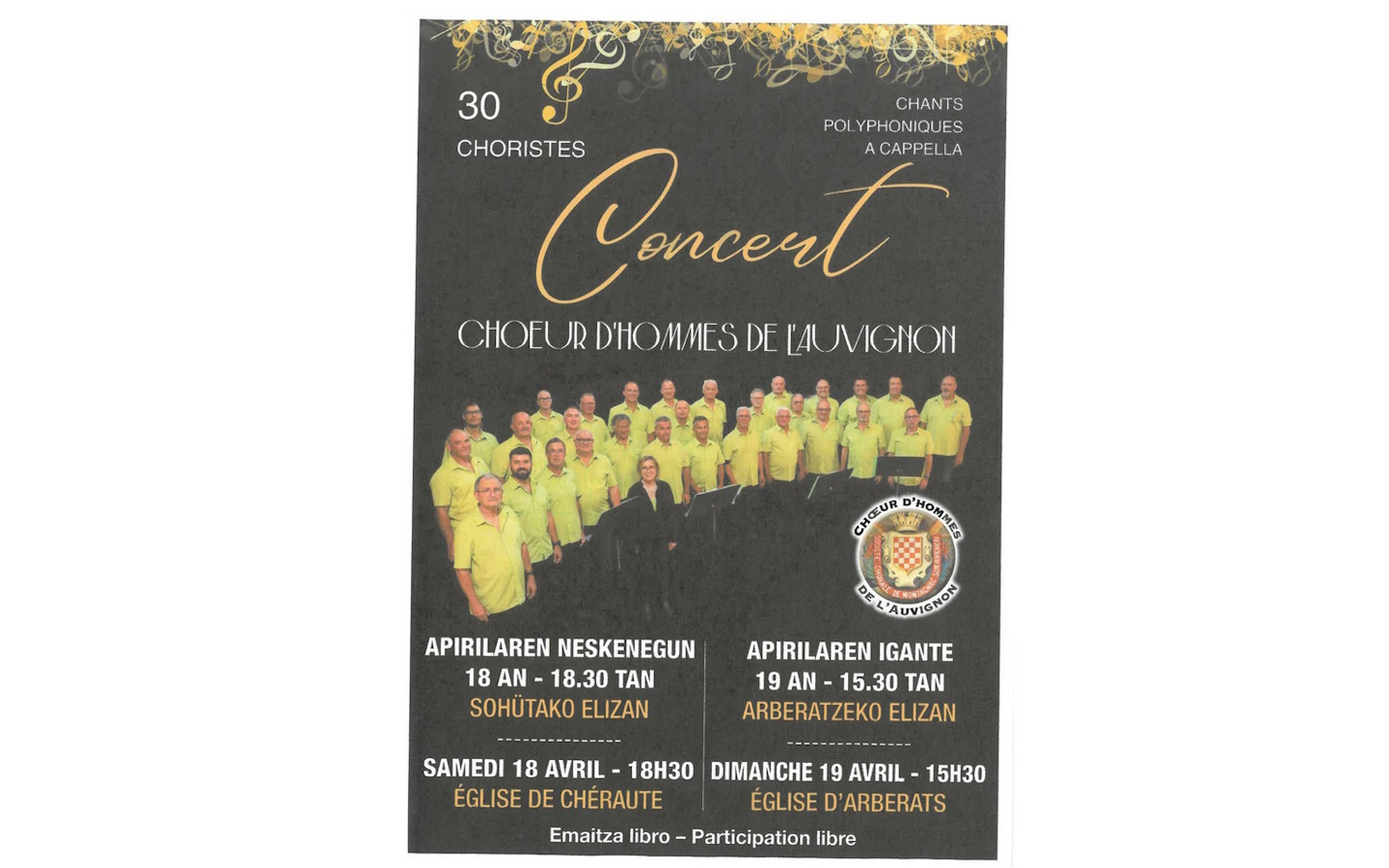 Concert : choeur d'hommes de l'Auvignon