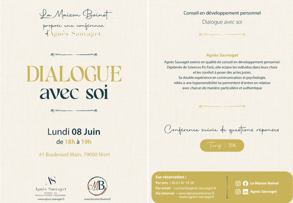 "Dialogue avec soi" avec Agnès Sauvaget à Niort — visuel événement