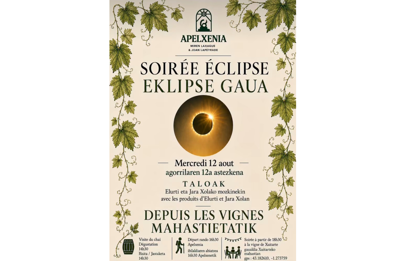 Soirée éclipse au domaine Apelxenia