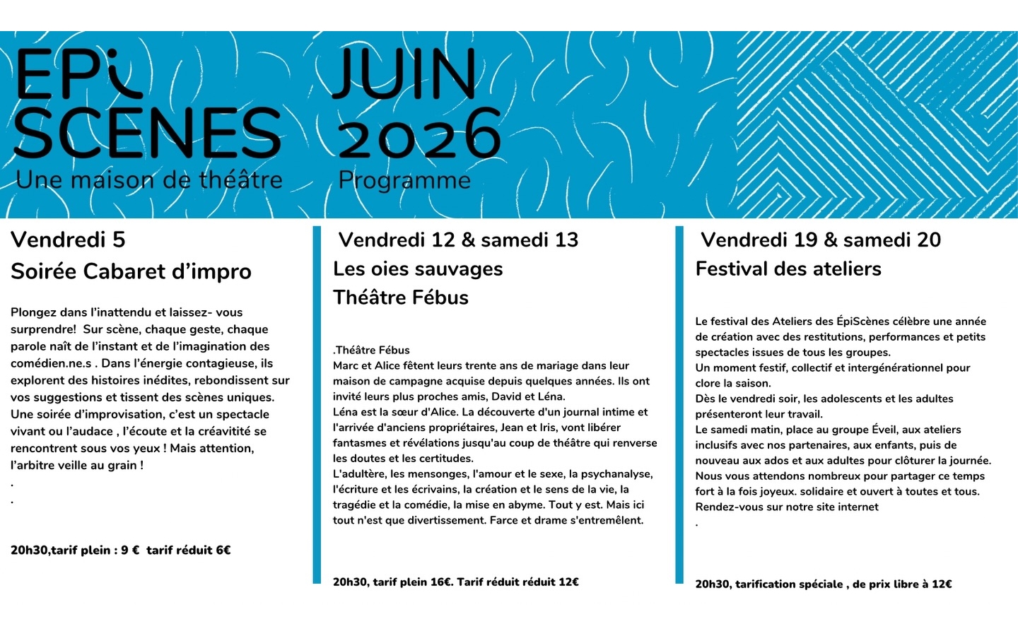 Episcènes - Programmation du mois de juin 2026