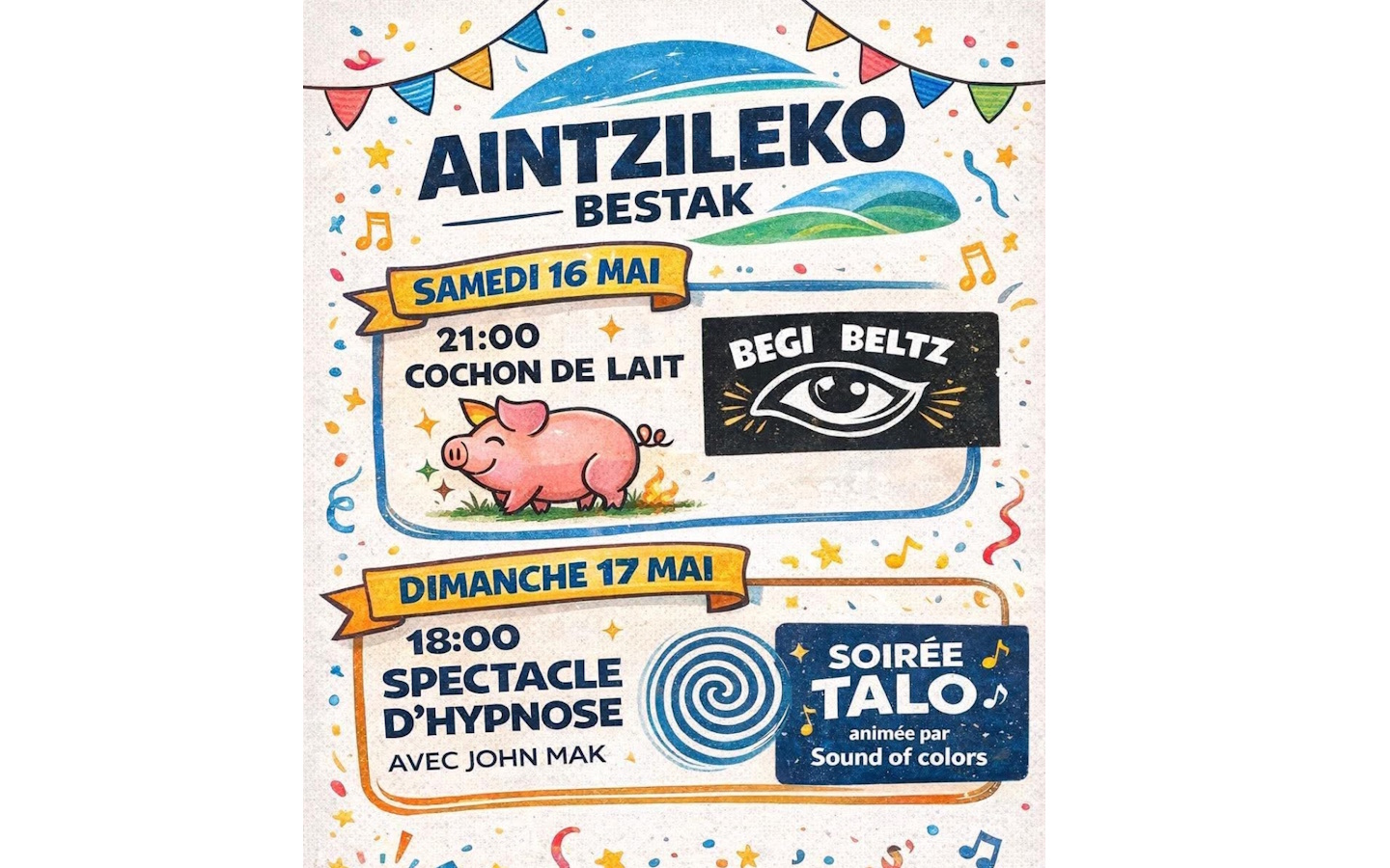 Fêtes de village : repas cochon de lait,  animé par Begi Beltz — visuel événement