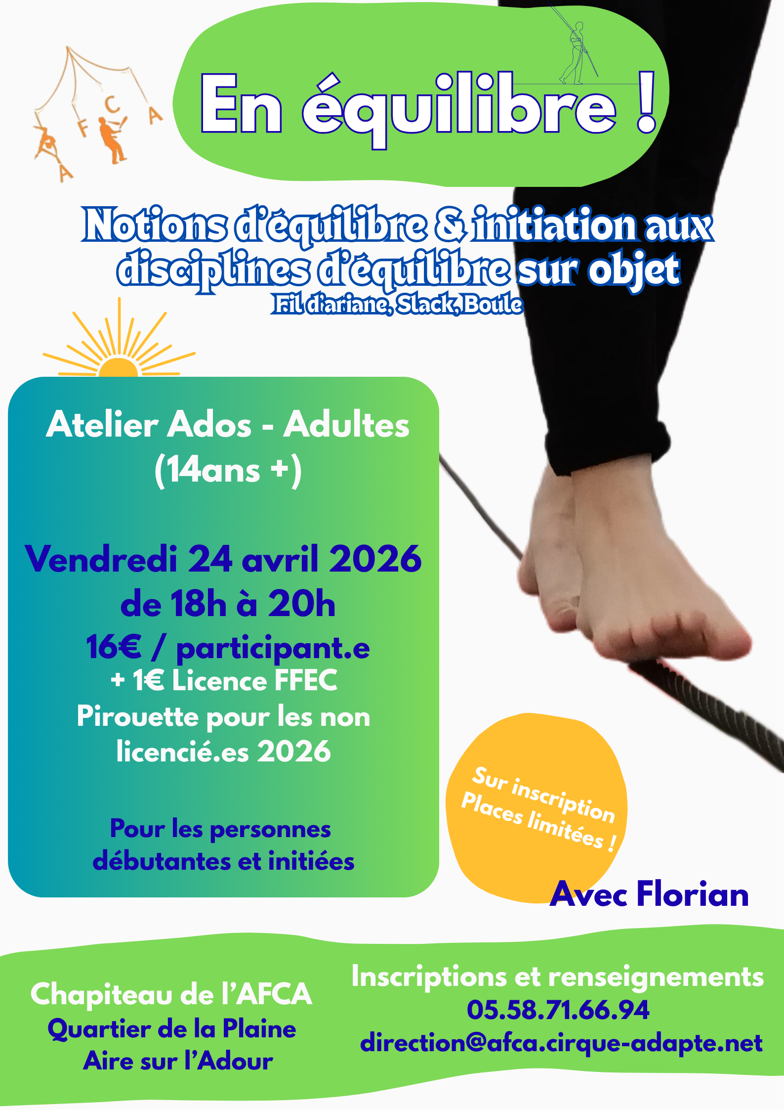 Atelier équilibre à l'AFCA — visuel événement