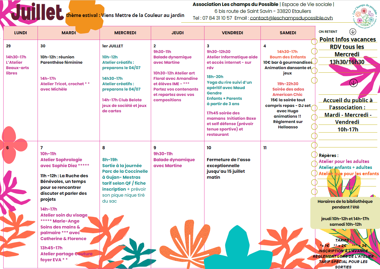 Programme des mois de juin/juillet/août "Les champs des possibles", Étauliers - photo 3