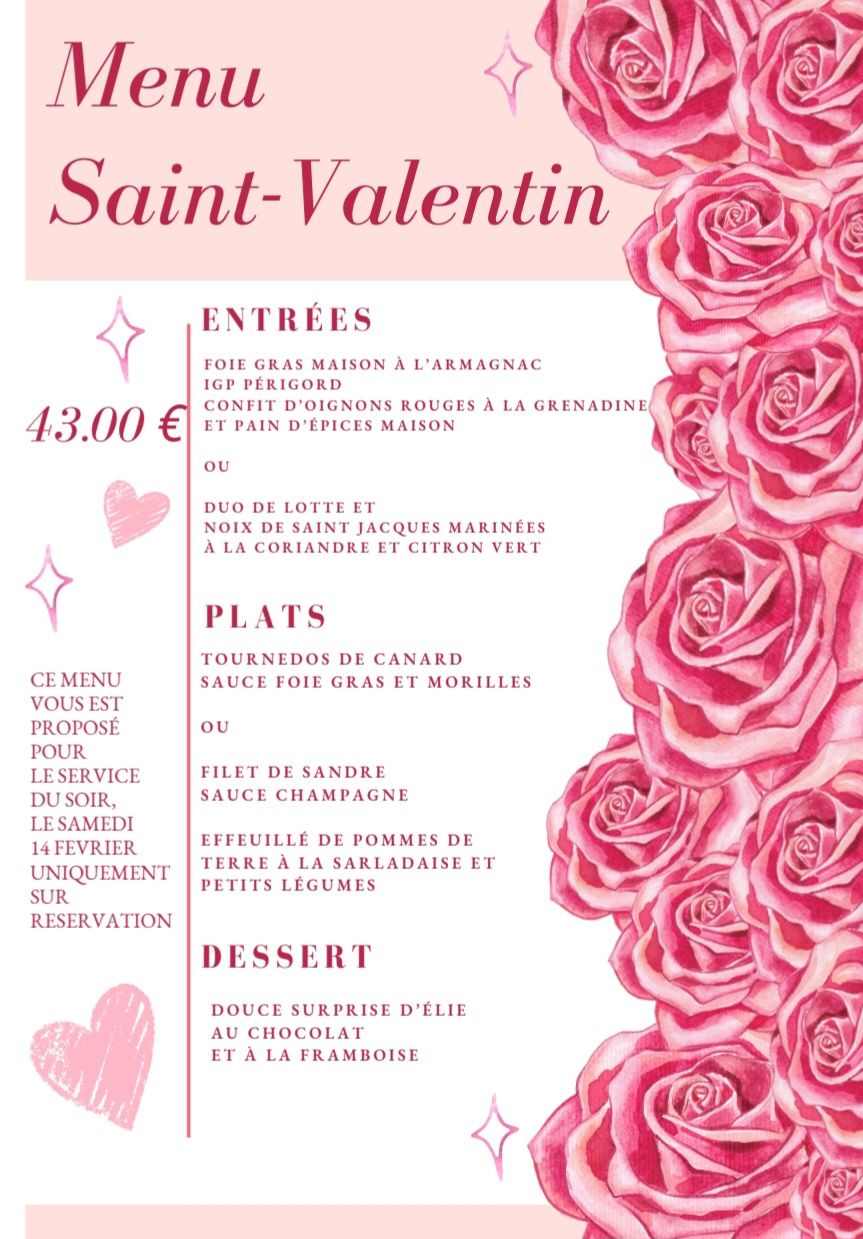 Repas de la Saint Valentin Restaurant L'Artenset