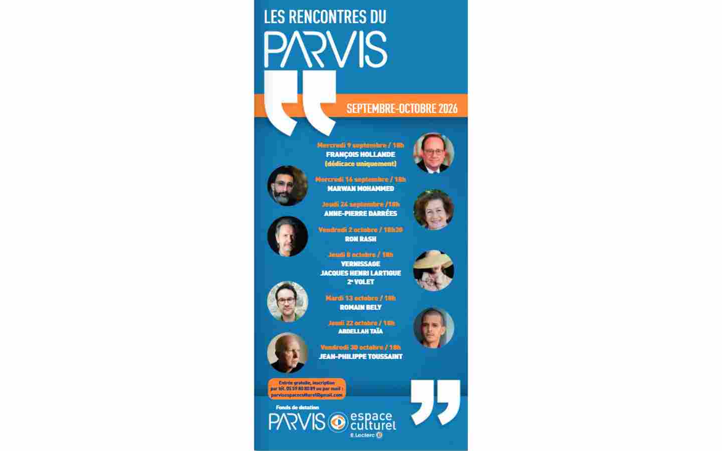 Les rencontres du Parvis - Septembre et Octobre 2026