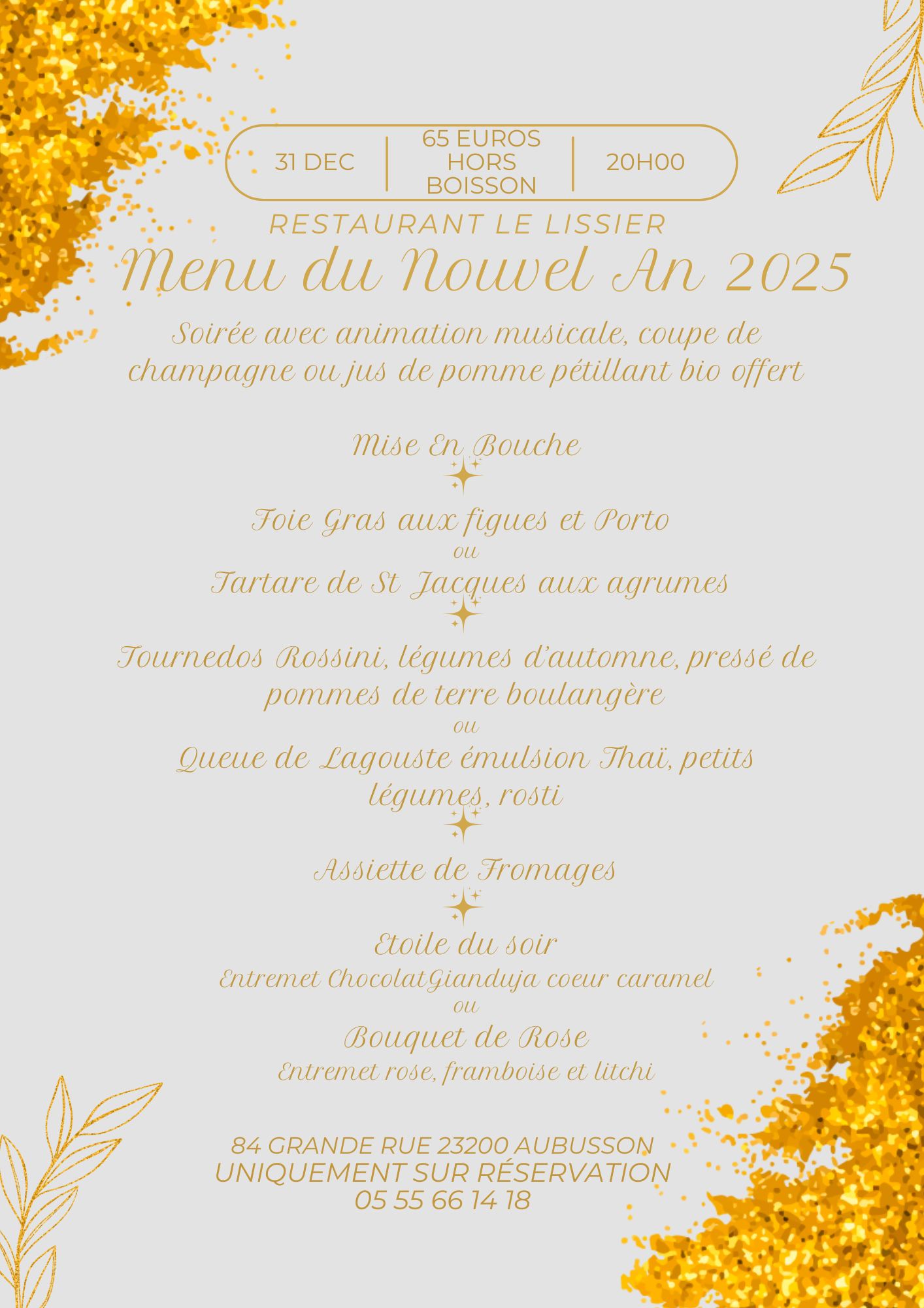 Réveillon de la Saint Sylvestre - Restaurant Le LISSIER