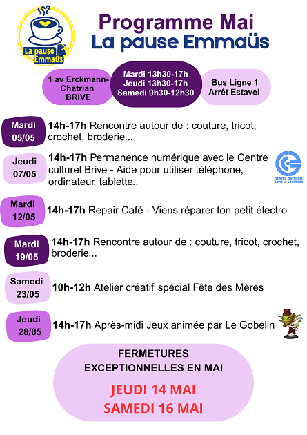 La Pause EMMAÜS : rencontre autour de couture, tricot, crochet, broderie