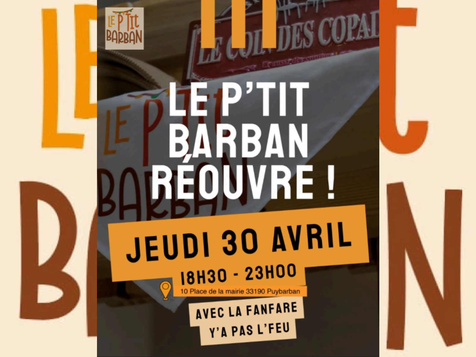 Soirée de ré-ouvertue du P'tit Barban — visuel événement