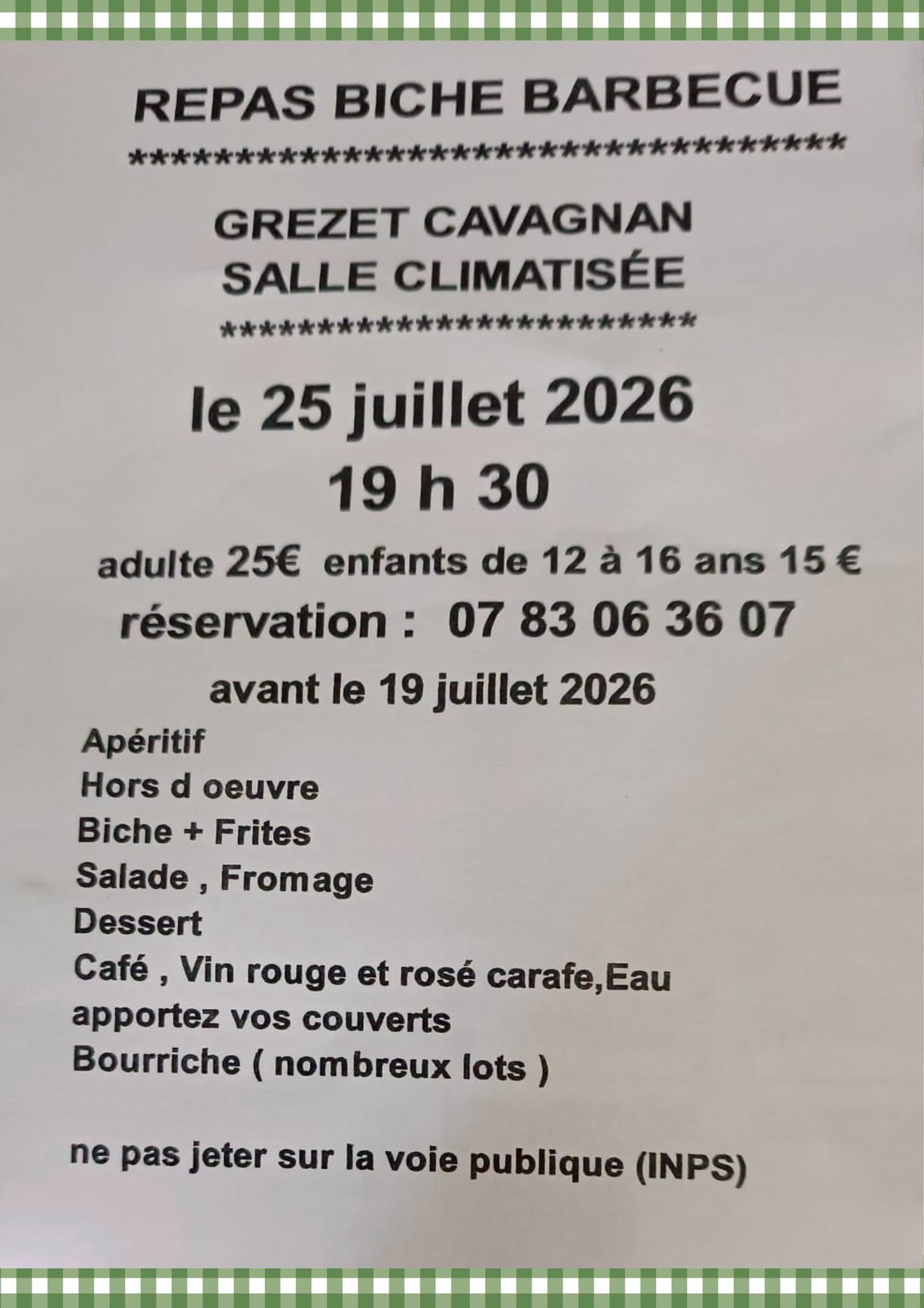 Repas biche barbecue