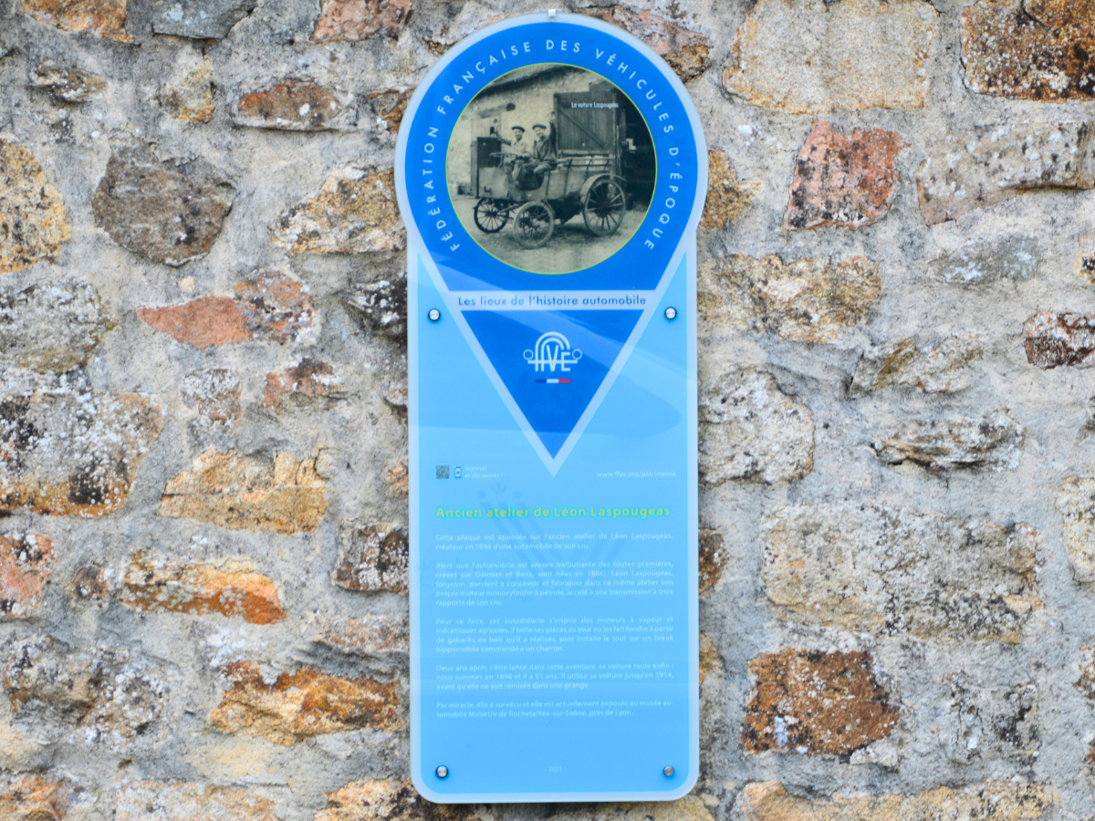 Plaque patrimoniale de l'ancien atelier de Léon Laspougeas