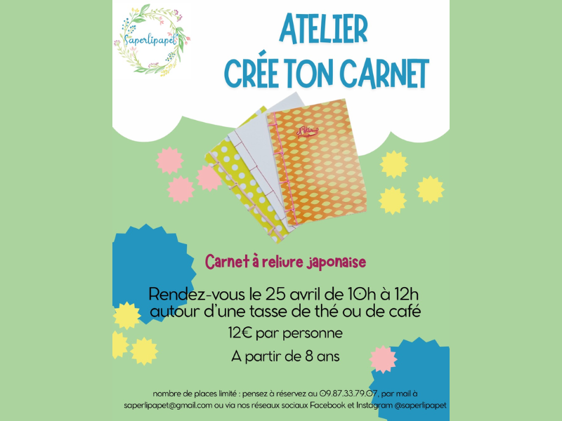 Atelier Création de Carnet à Saperlipapet' — visuel événement