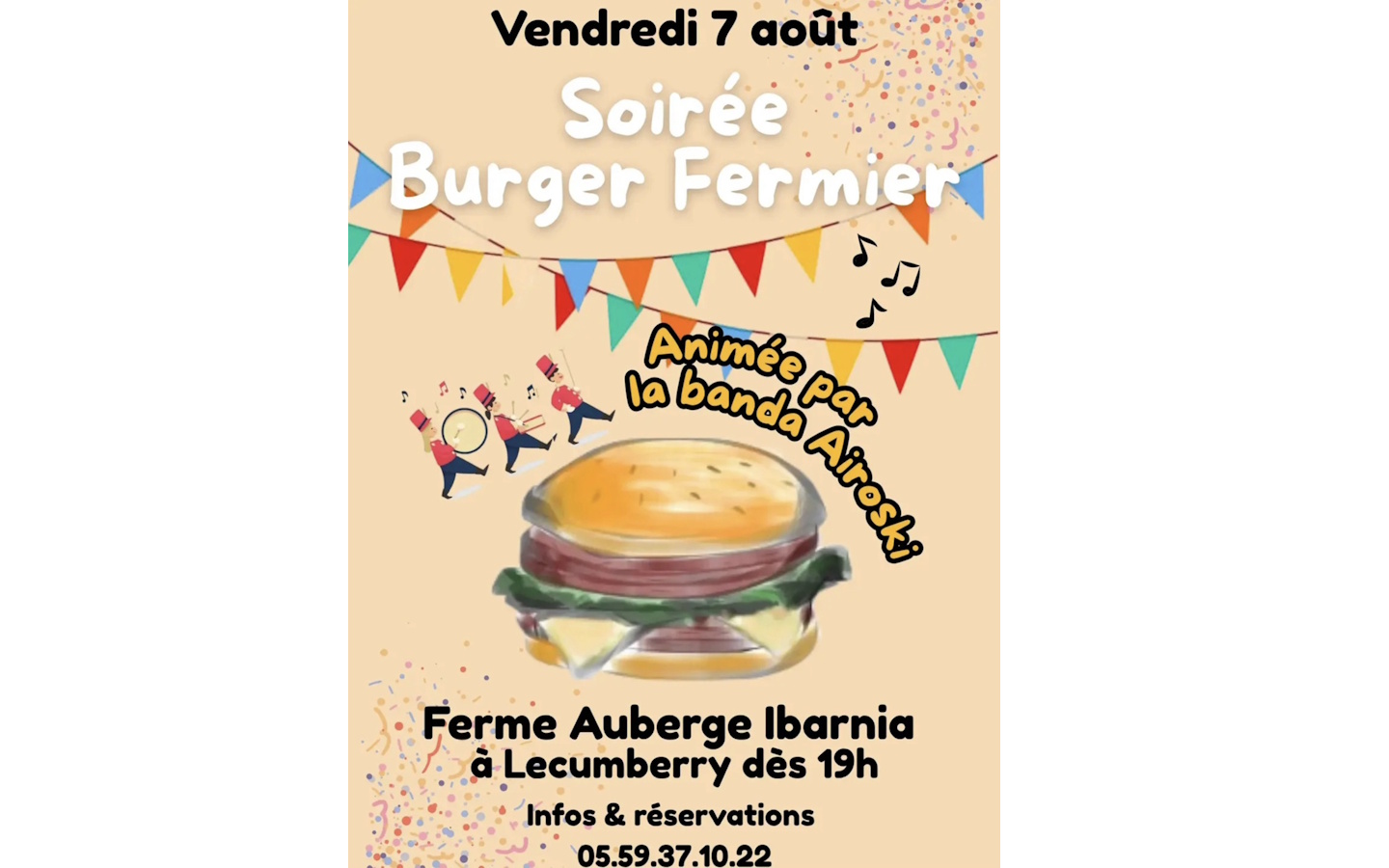 Soirée burger fermier animée à la ferme auberge Ibarnia