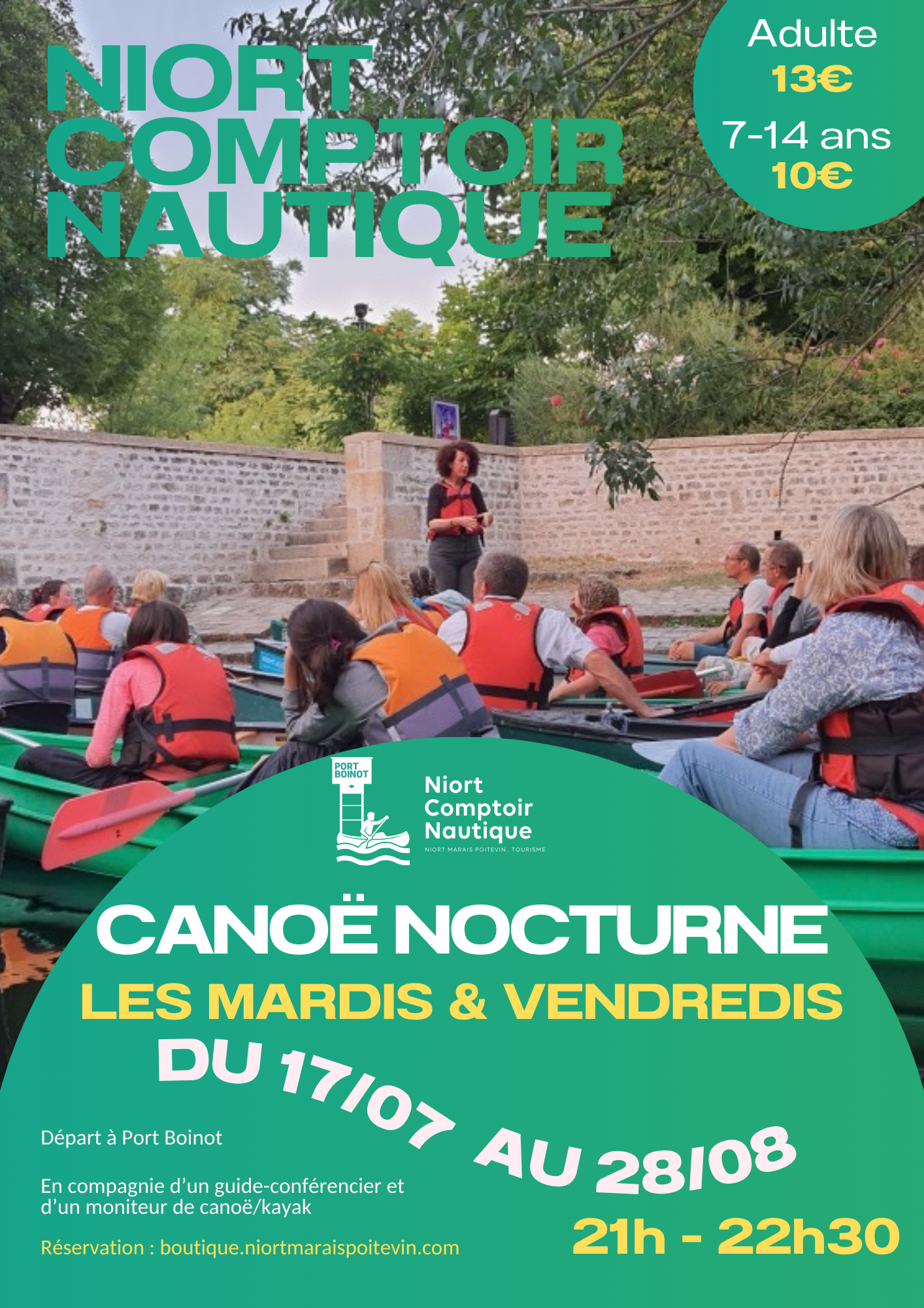 Visite guidée nocturne en canoë à Niort Comptoir Nautique