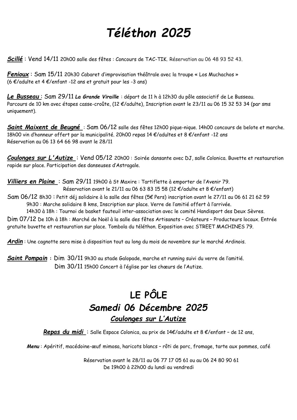 Téléthon : repas du midi