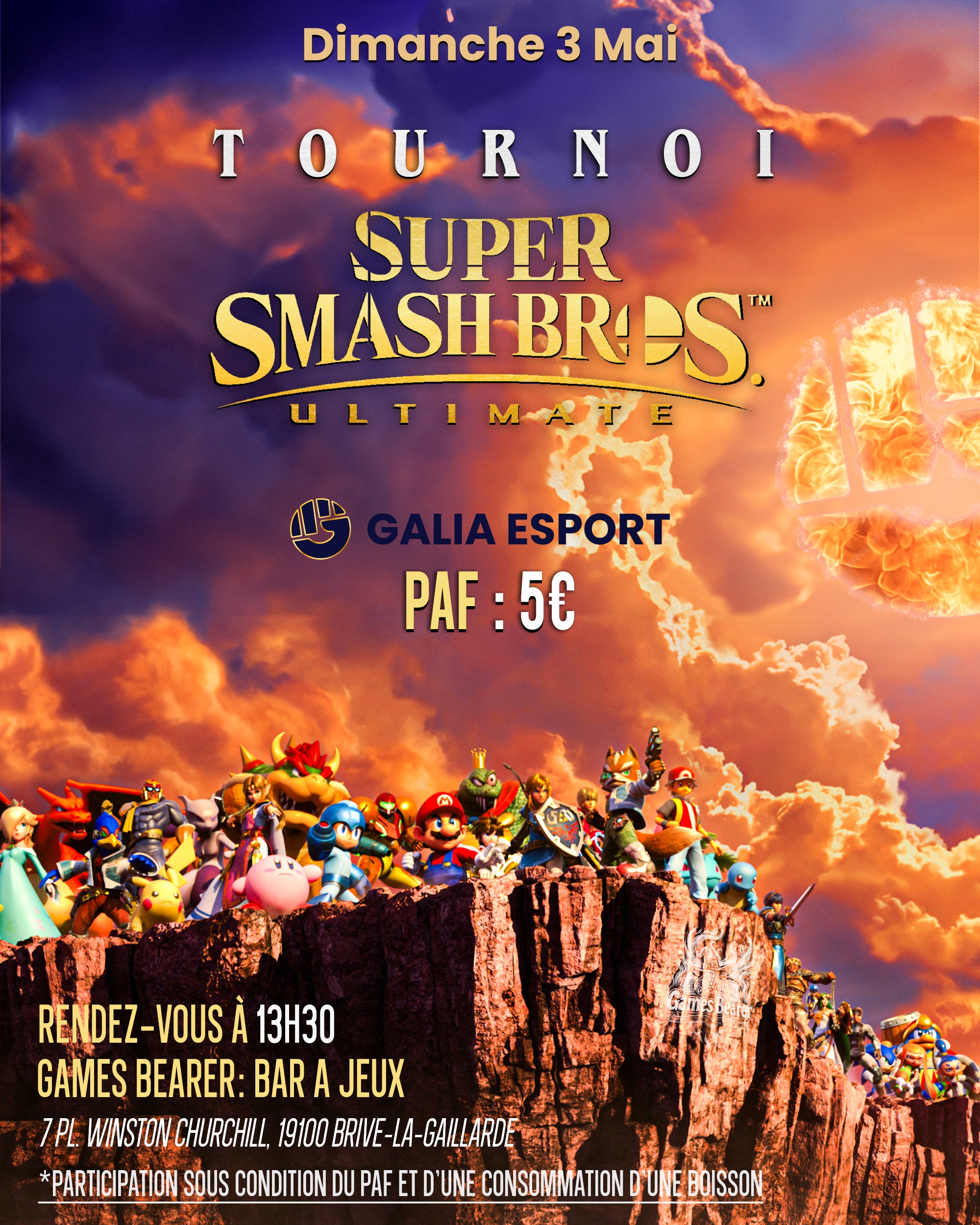 Tournoi Super Smash.Bros.Ultimate au Bar à jeux Game Bearer — visuel événement