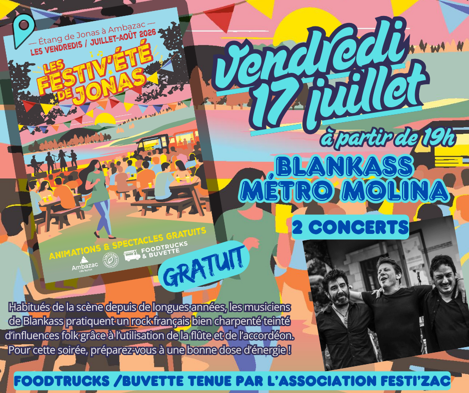 Les Festiv'Eté de Jonas : trio acoustique Blankass et Métro Molina (Zest’ivales de Festi’Zac) — visuel événement