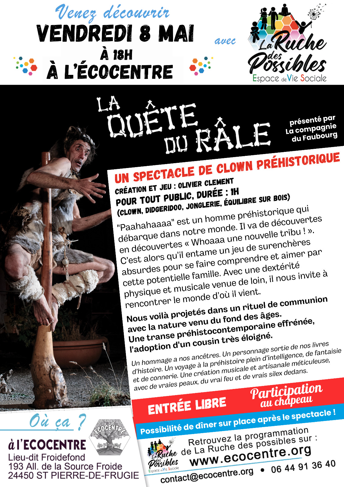 Spectacle de clown préhistorique :  "La quête du râle", Saint-Pierre-de-Frugie - photo 2