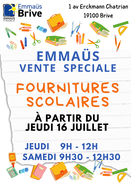 Vente spéciale fournitures scolaires (Emmaüs Brive)