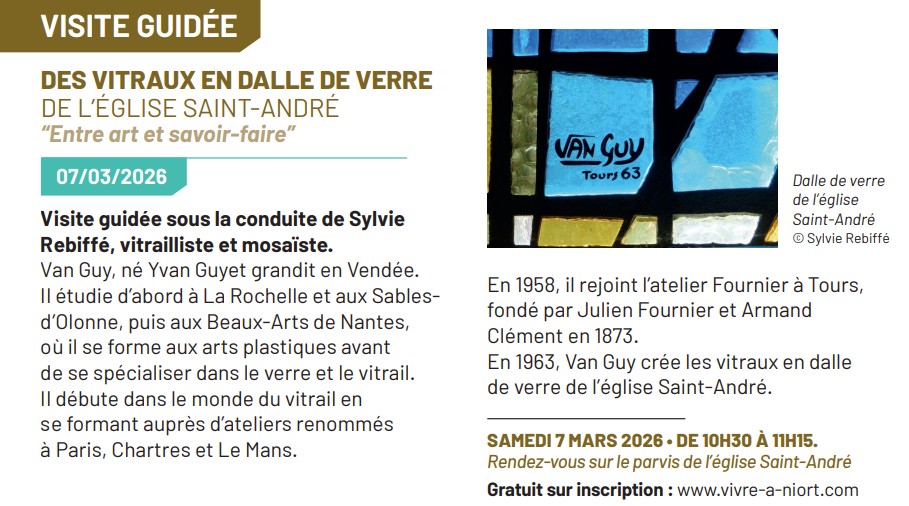 Visite guidée - Des vitraux en dalle de verre de l'église Saint-André "Entre art et savoir-faire" à Niort