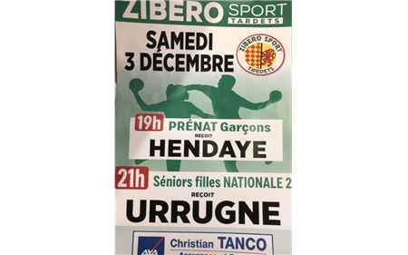Matchs de handball : Zibero reçoit Hendaye et Urrugne